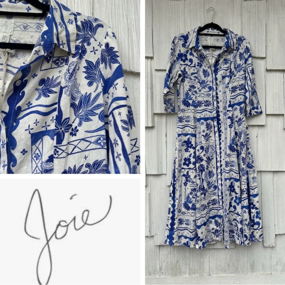 Joie Navy and White Patterned 3/4 Sleeve Dress